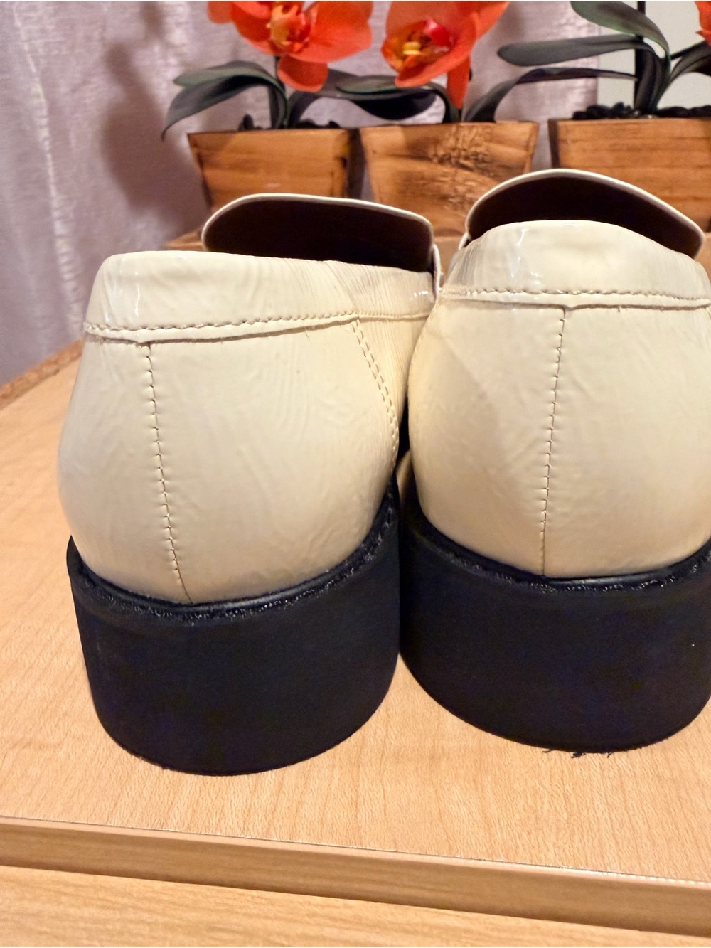 Franco Sarto Cream Leather Platform Penny Loafers - Picture 3 of 8